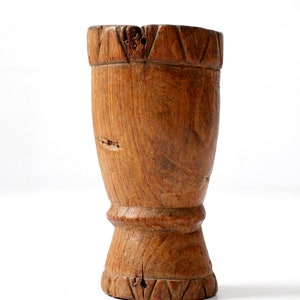 antique wood mortar, rustic wood vase, wooden vessel image 4