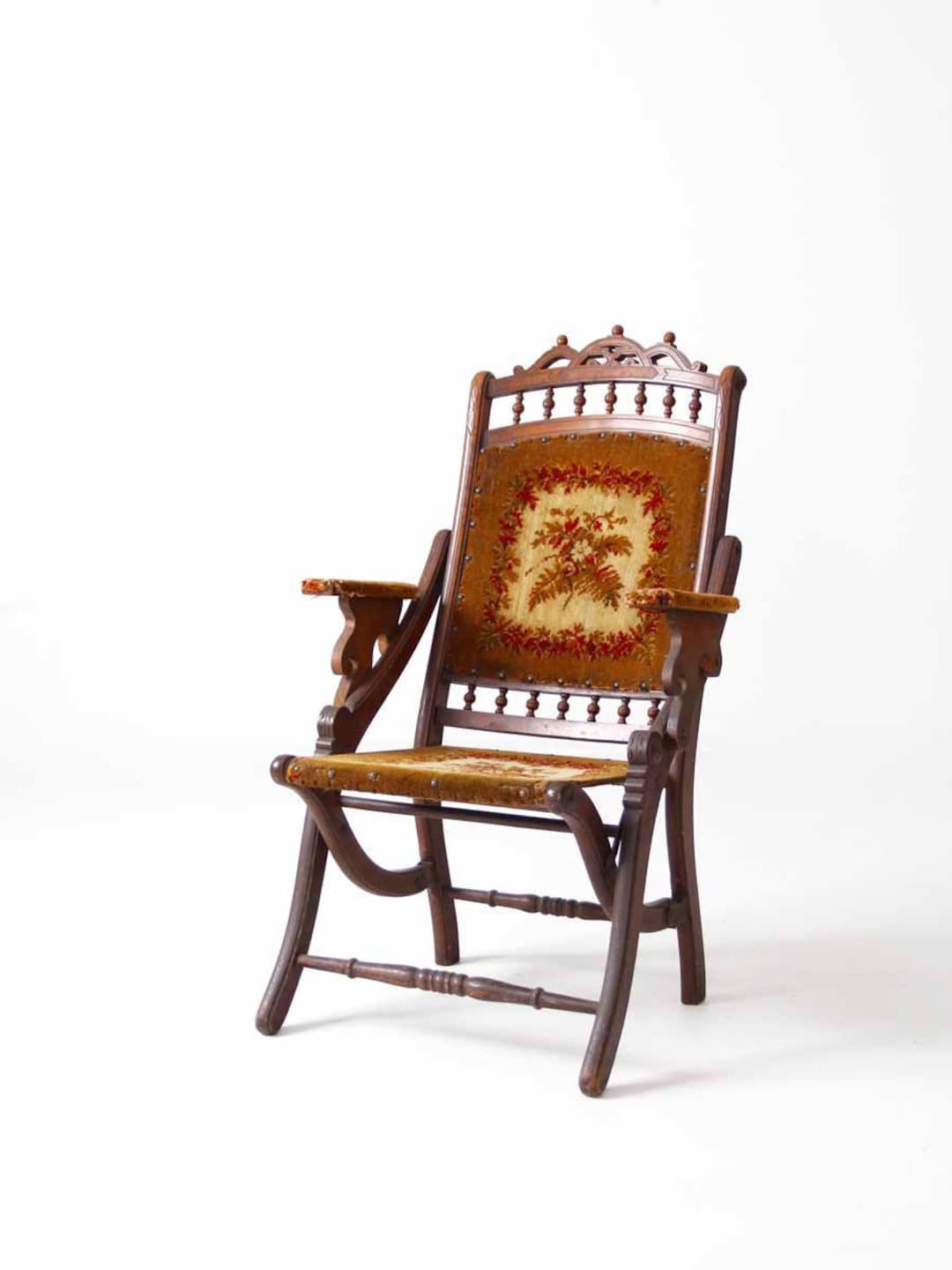 Victorian Tapestry Chair, 1800s Folding 