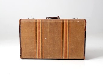 vintage striped canvas suitcase