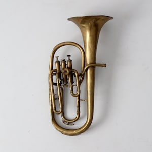 vintage brass horn, baritone musical instrument image 1