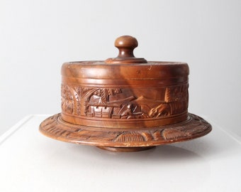 vintage carved wood dome cake stand