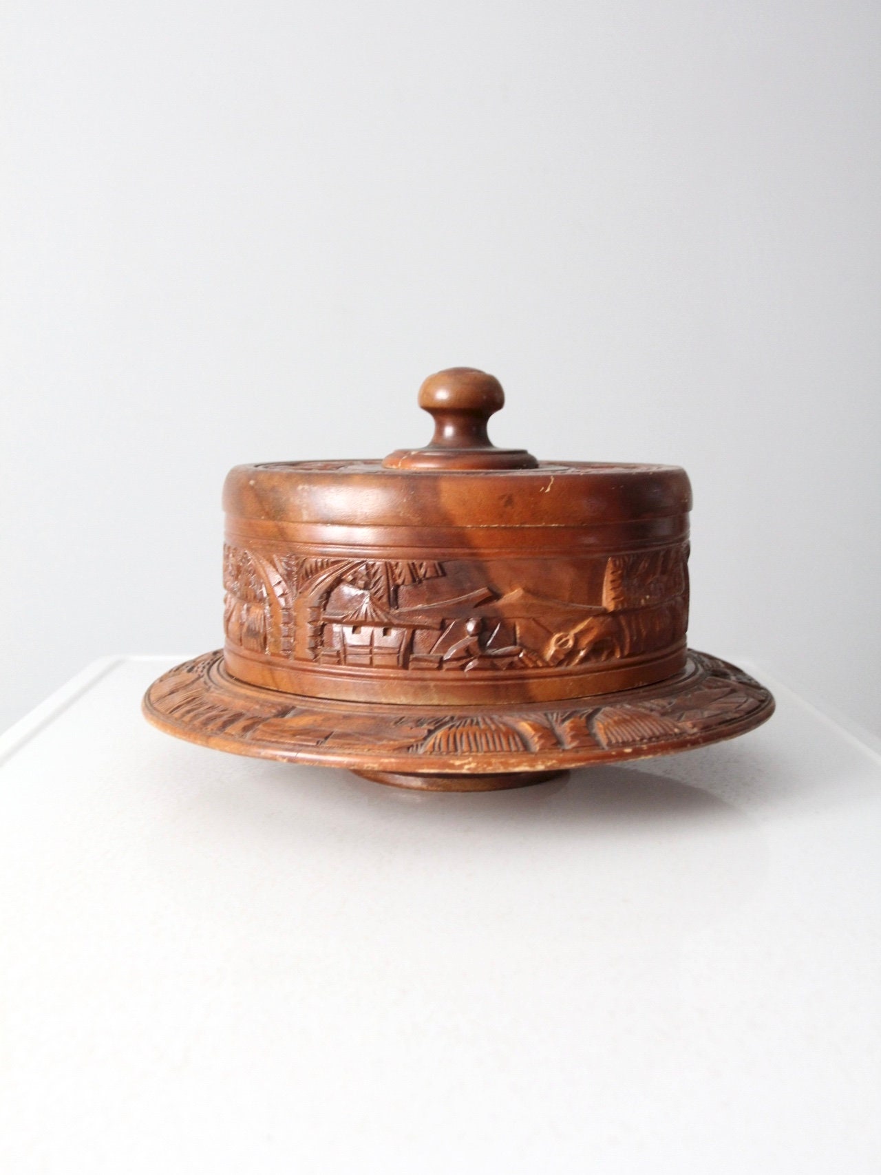 vintage carved wood dome cake stand