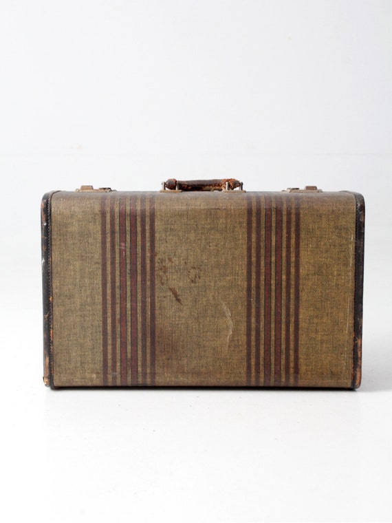 Vintage Striped Tweed Suitcase Vintage Travel Photo Prop 
