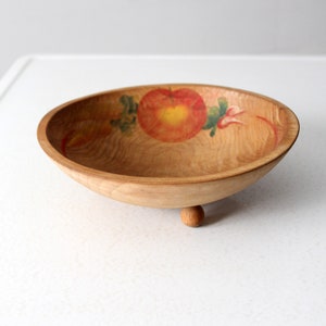 vintage hand-painted footed wood bowl image 10