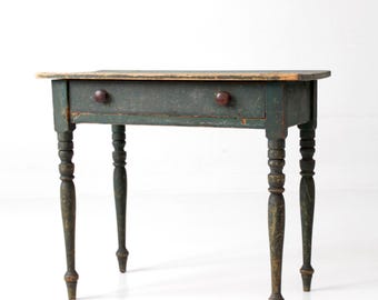 antique American painted table with drawer