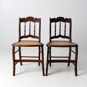 antique caned seat chairs pair
