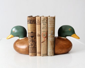 mid-century painted wood duck bookends pair