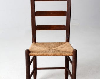 Antique Rush Seat Ladder Back Chair - Etsy