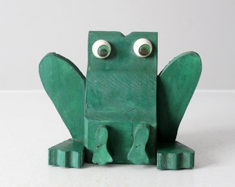 vintage handmade wooden frog