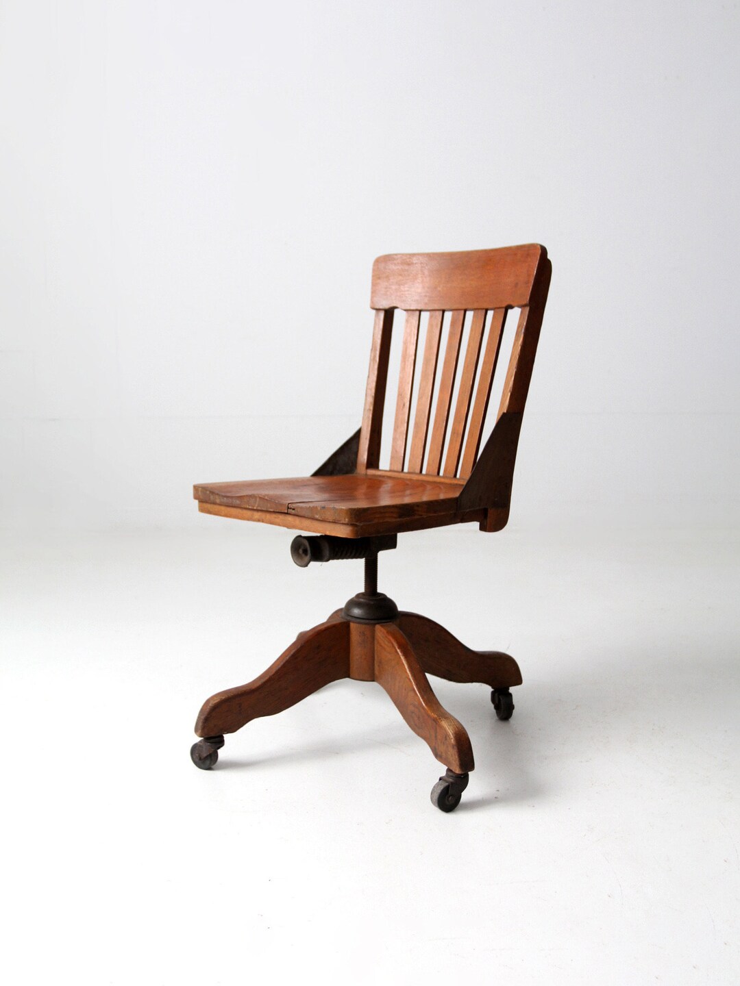 Antique Desk Chair Wood Swivel Office Chair on Casters Etsy