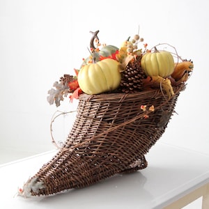 vintage XL wicker cornucopia centerpiece