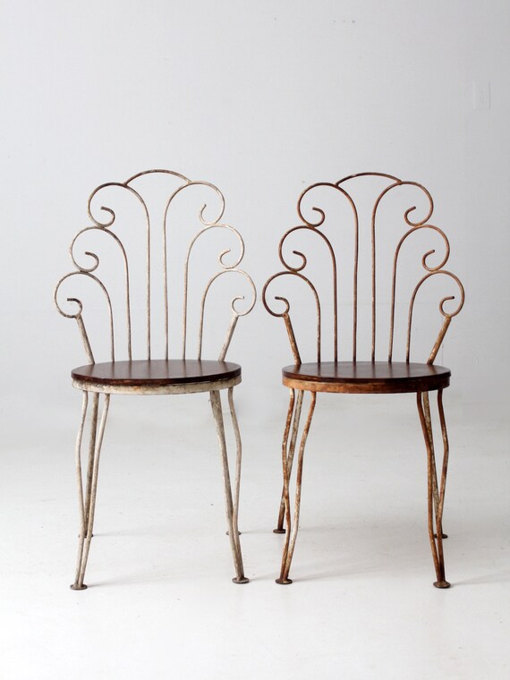 Vintage Wrought Iron Patio Chairs Pair Etsy UK