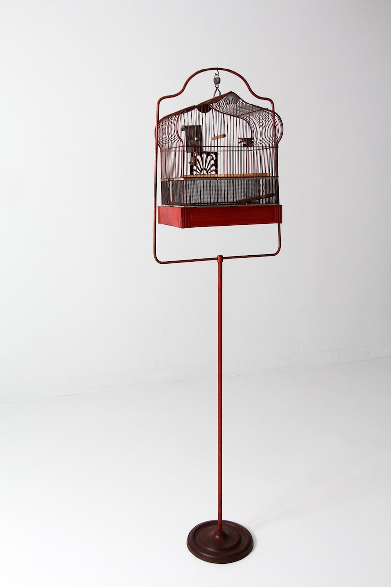 Antique Bird Cage With Stand Red Crown Birdcage Decorative Etsy