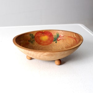 vintage hand-painted footed wood bowl image 1