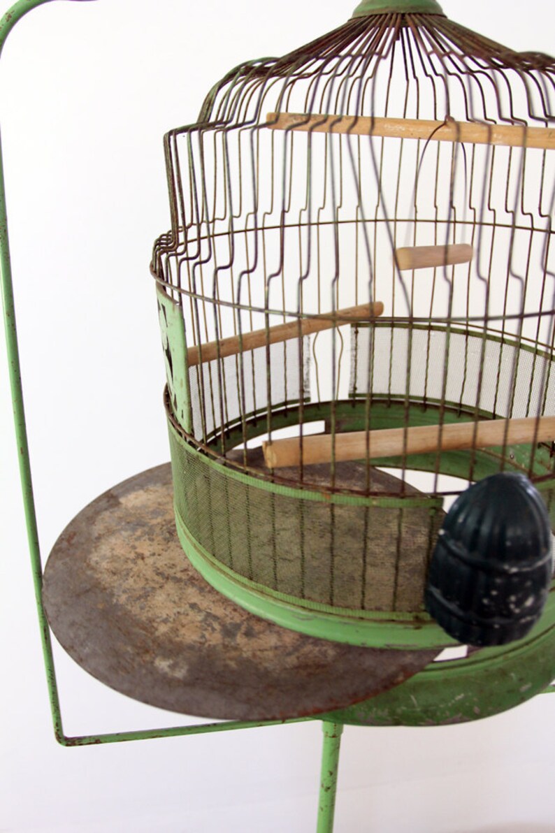 Antique Birdcage with Stand // 1920s Green Bird Cage Etsy