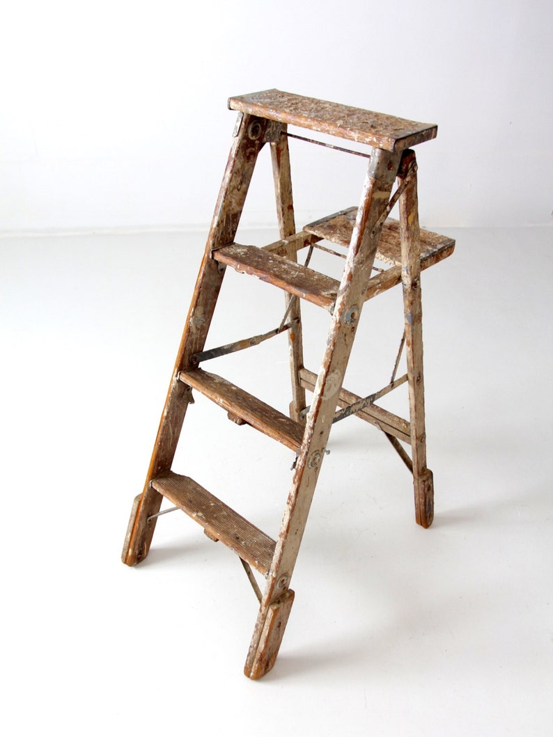 Vintage painter's ladder wood step ladder decorative Etsy