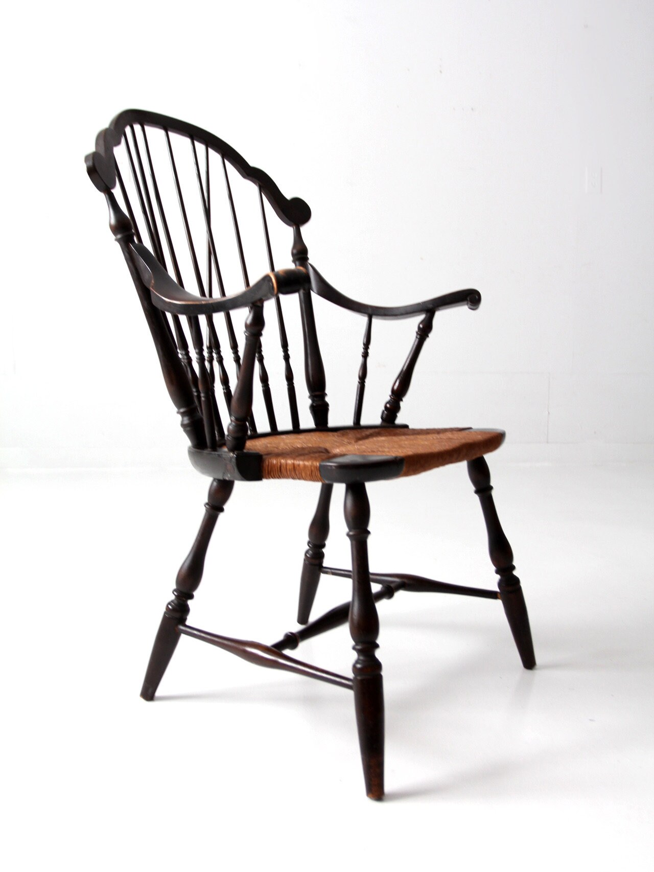 Antique Windsor Arm Chair With Rush Seat - Etsy
