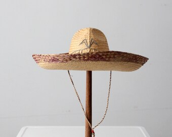 Vintage Mexican Straw Hat Sombrero (2) Handmade Old World Youth  14\