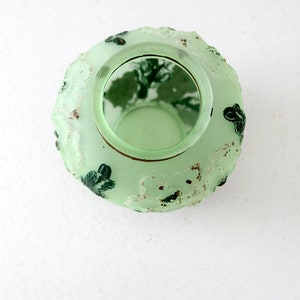 vintage painted glass vase, green frosted glass image 4