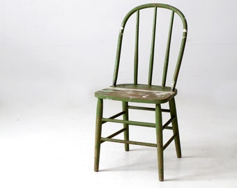antique painted spindle back chair, farmhouse bow back Windsor chair
