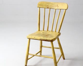 antique primitive painted plank seat chair