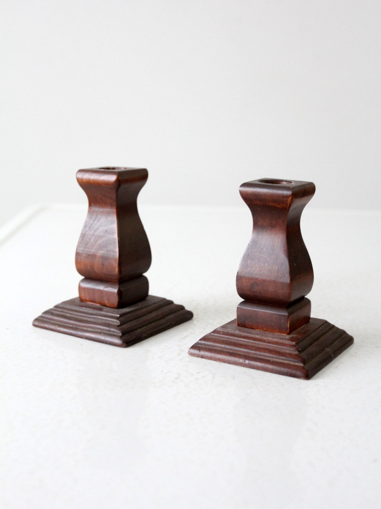 Vintage Wood Candlestick Holders Pair - Etsy
