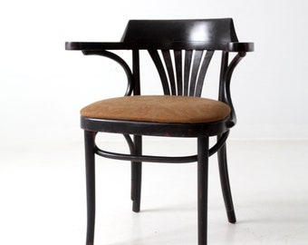 Art Deco Thonet Bentwood Cafe Chair With Brown Vinyl Upholstered
