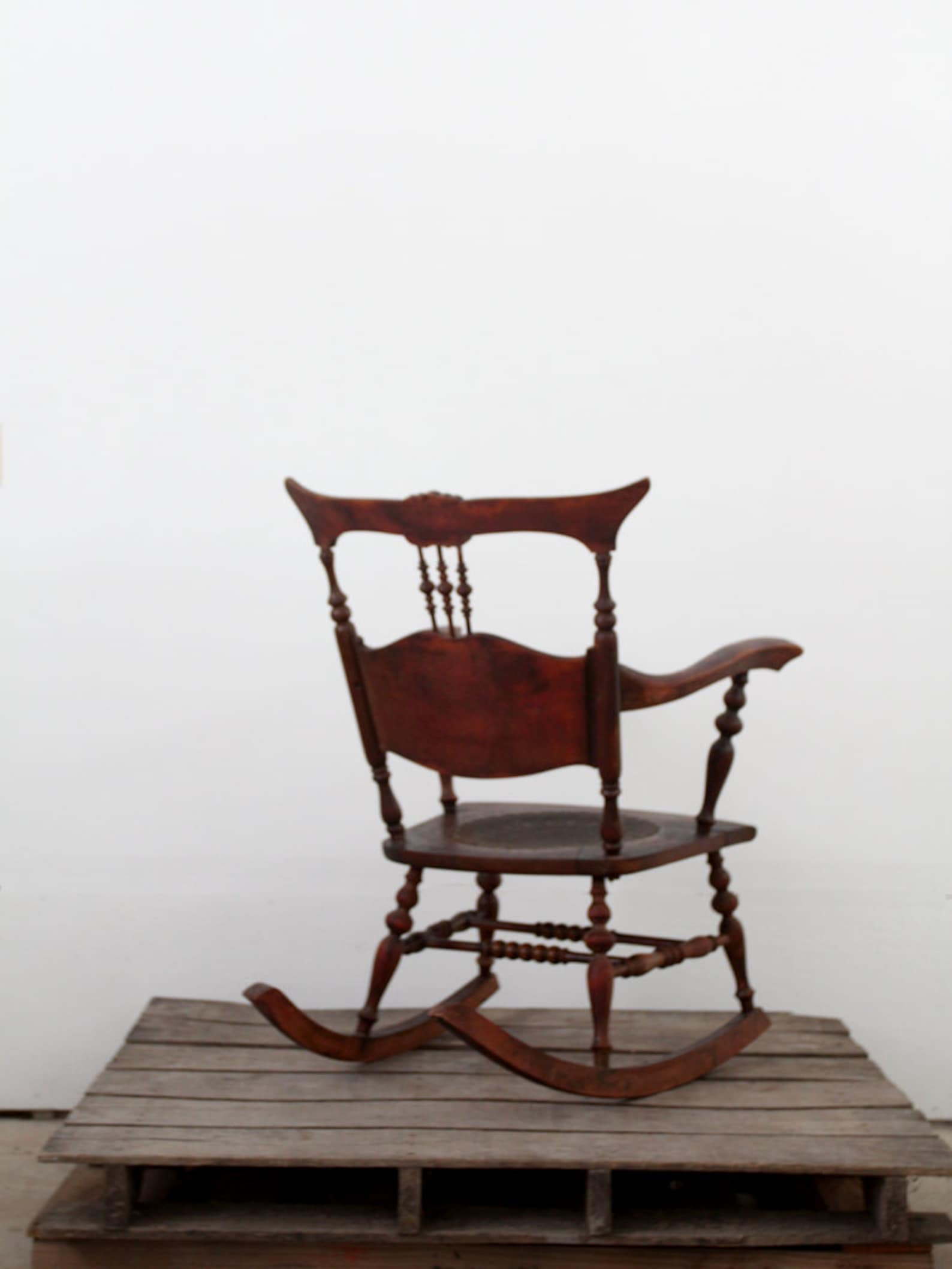 Antique Rocking Chair with Tooled Leather Seat Etsy
