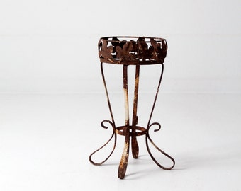 vintage iron plant stand, small pedestal table