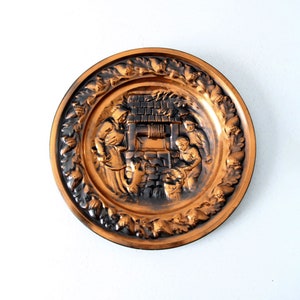 vintage copper raised relief plate