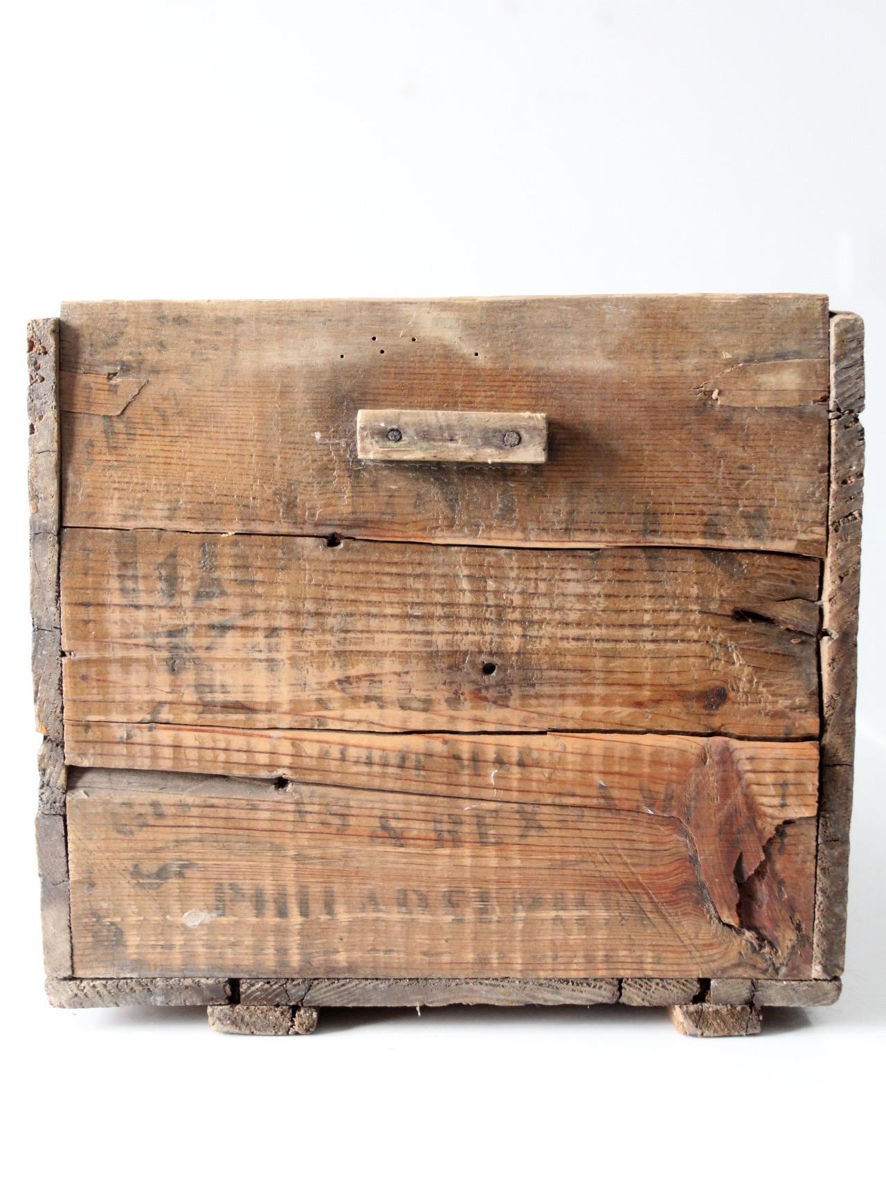 Antique Philadelphia Wood Crate With Leather Handle - Etsy