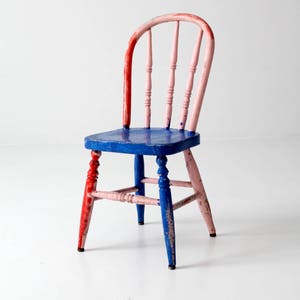 vintage painted children's chair, bright color spindle back chair image 2