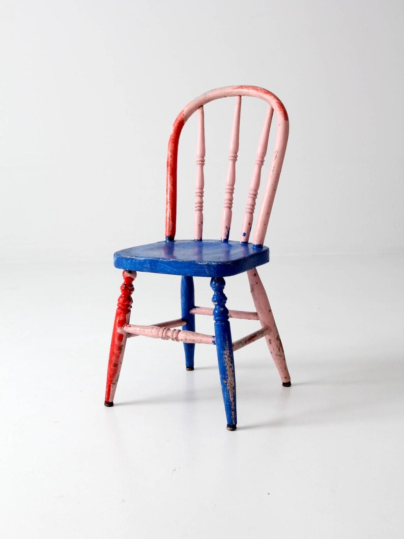 vintage painted children's chair, bright color spindle back chair image 2