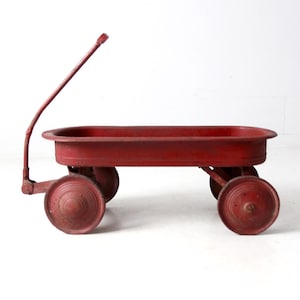 mid-century red toy metal wagon