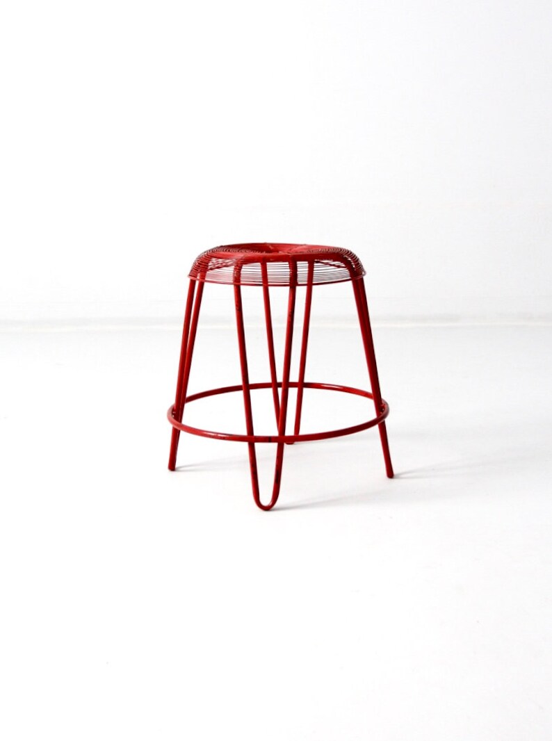 Midcentury Wire Stool Red Metal Stool Etsy
