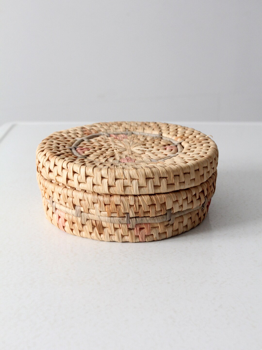 Pastel Rounded Box Vintage Woven Pastel Round Basket Box - Etsy