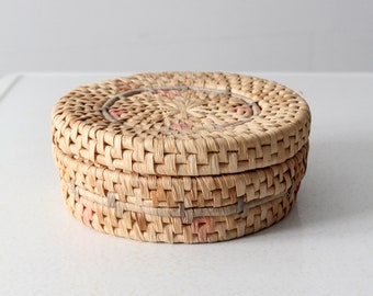 vintage woven pastel round basket box