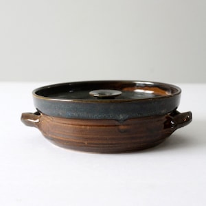 vintage handmade pottery serving bowl with lid