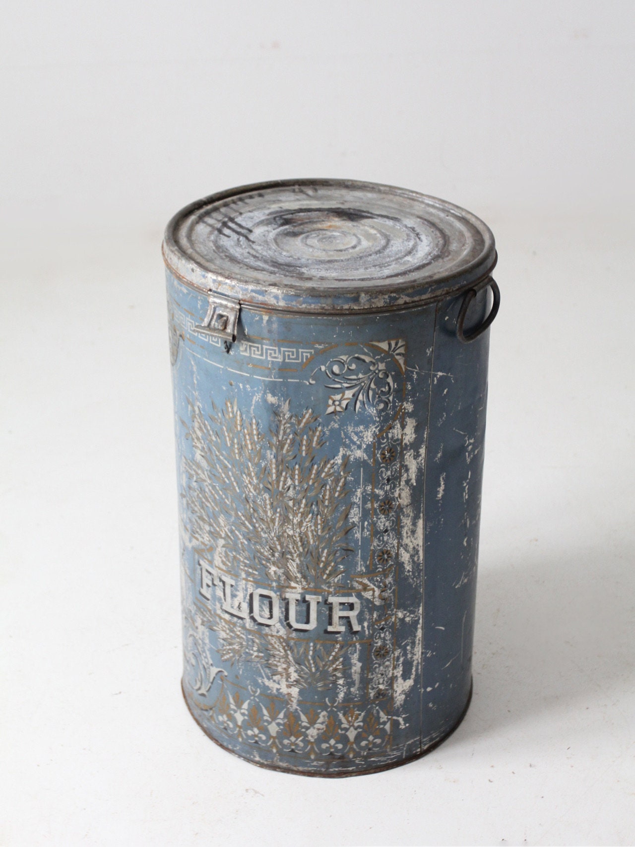 Large Vintage Painted Tin Flour Bin Bucket Side Handles 13 1/2 Tall -  Ruby Lane