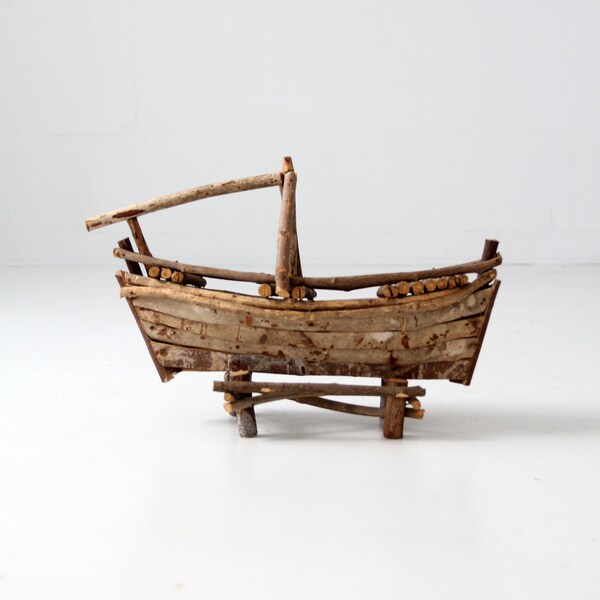 folk art boat, vintage wood boat sculpture