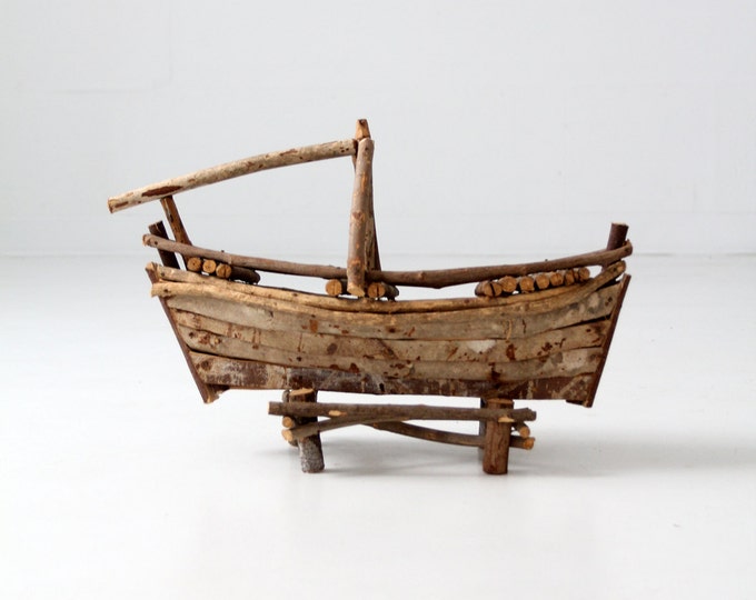 Folk Art Boat, Vintage Wood Boat Sculpture Etsy