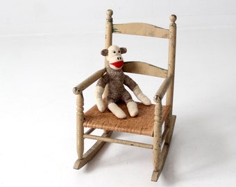 antique kid's splint weave seat rocking chair