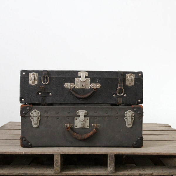 Vintage Black Luggage, 1930s Hardboard Suitcase