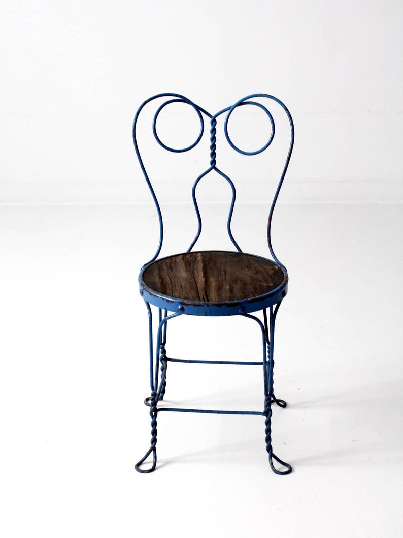 Vintage Blue Metal Bistro Chair Ice Cream Parlor Cafe Chair Etsy