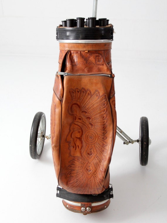 Retro Vintage Louisville H&B Power Bilt Orange Black Golf Cart Leather Bag