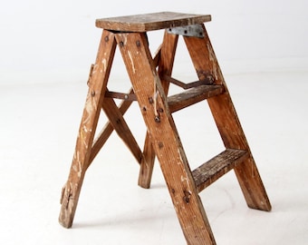 Vintage Wood Step Ladder, Painter's Ladder, 5 Foot Folding Ladder ...