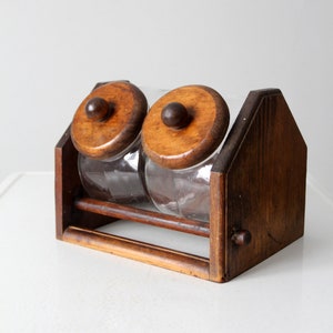 vintage glass jars with wood stand