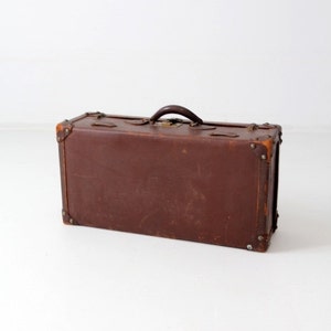 vintage leather suitcase, brown luggage, stacking suitcase storage image 2