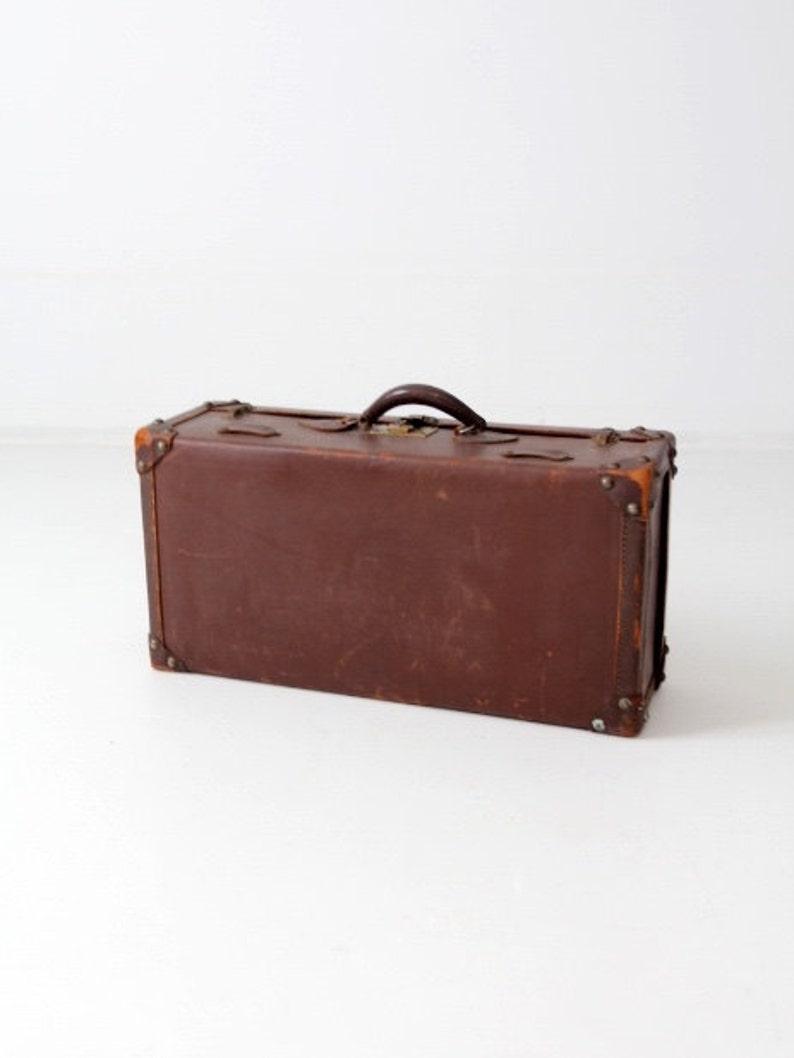 vintage leather suitcase, brown luggage, stacking suitcase storage image 2