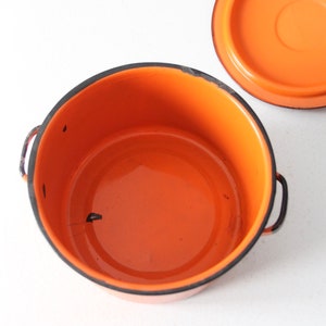 mid-century orange enamelware pot image 6
